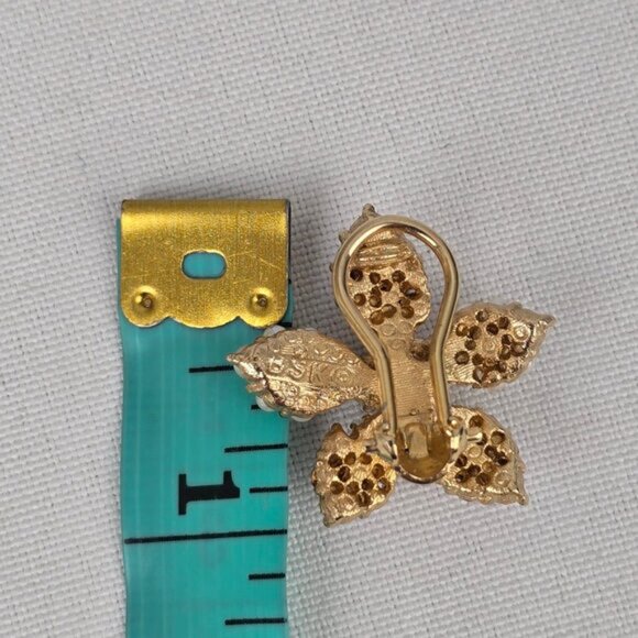 Vintage BSK Pink Crystal & Faux Pearl Clip On Earrings - Picture 5 of 5